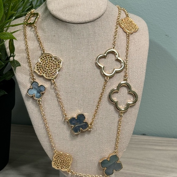 Gold and Labradorite Clover Long Necklace - Picture 3 of 4